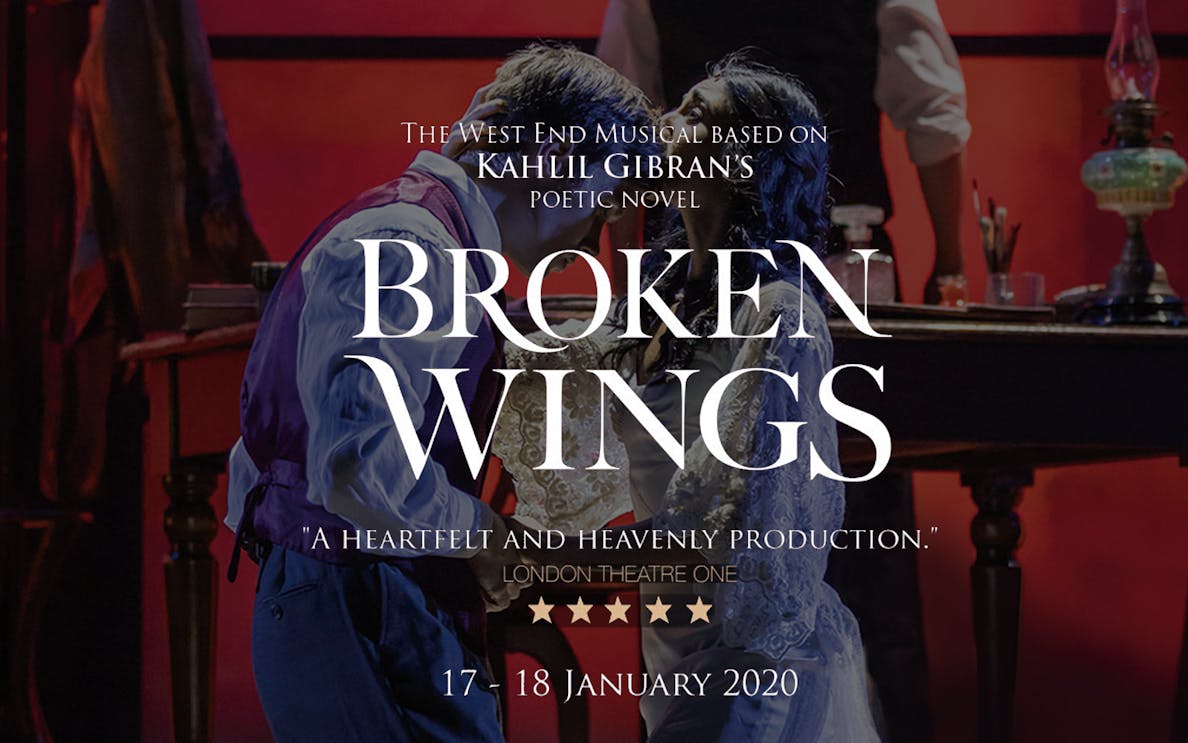 West End musical Broken Wings performance scene with two actors on stage.