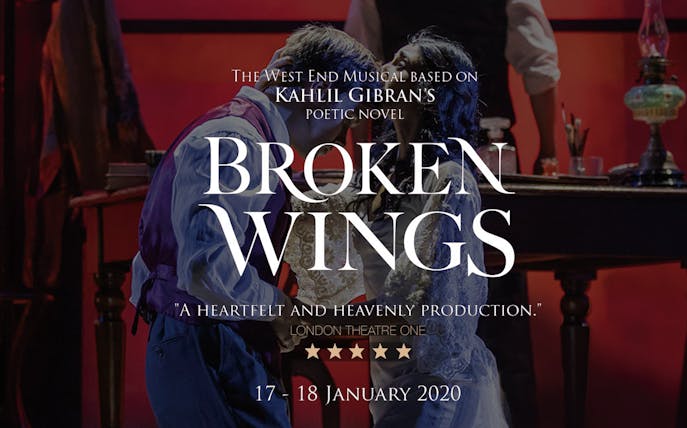 West End musical Broken Wings performance scene with two actors on stage.