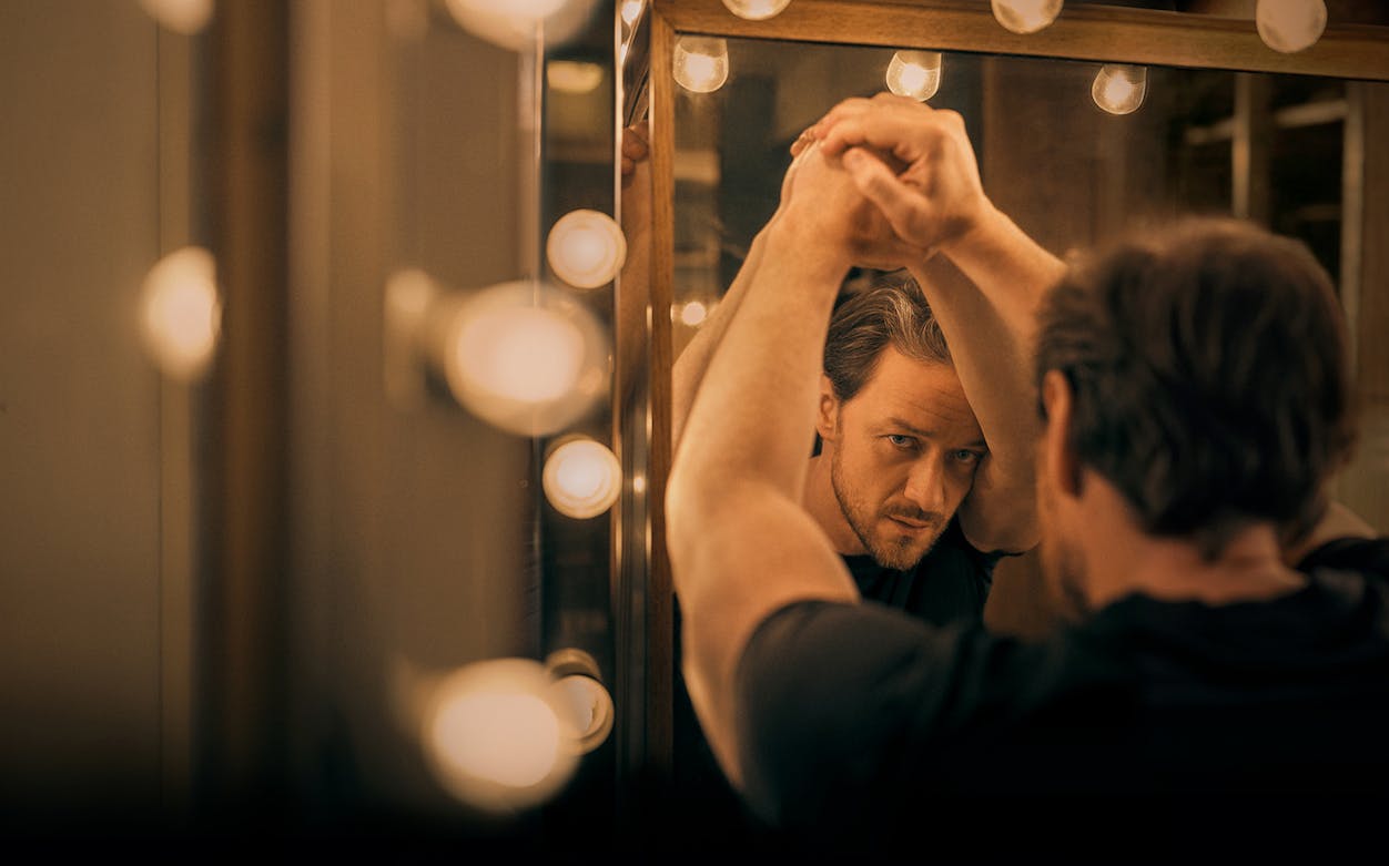 Actor preparing backstage for Cyrano de Bergerac performance.
