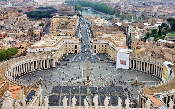 St. Peter's Square aerial view in Vatican City, Rome, part of Go Rome City Explorer Pass.