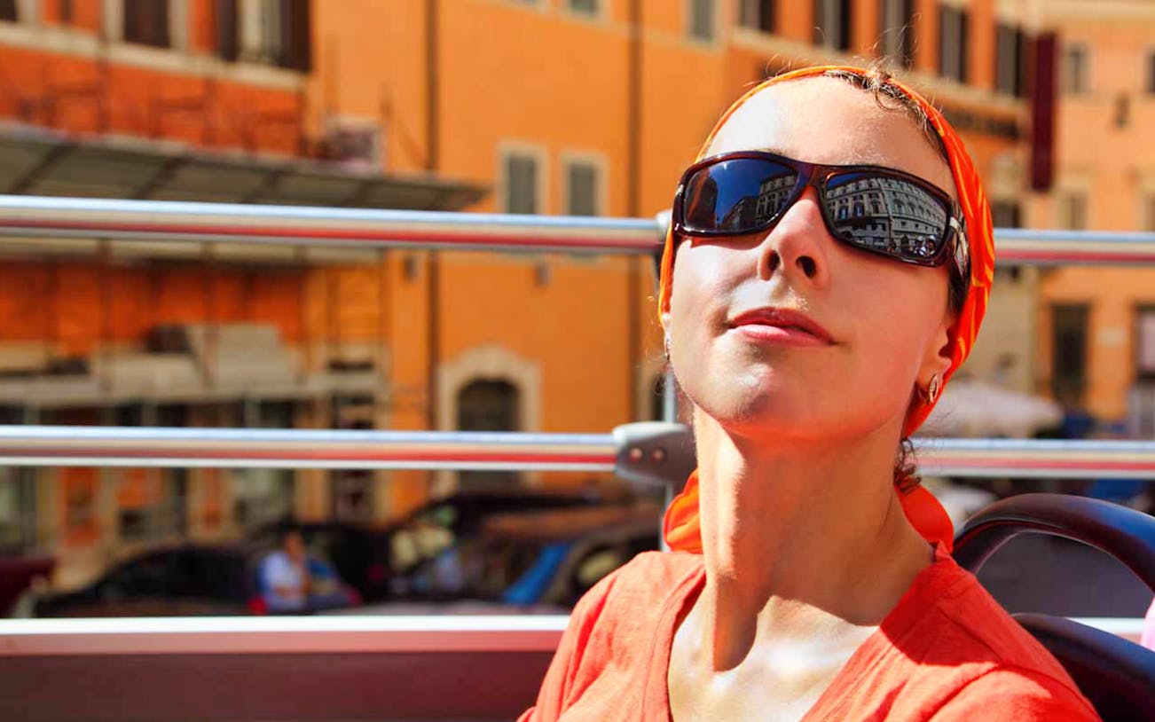 Rome sightseeing bus near St. Peter's Basilica with fast track access.
