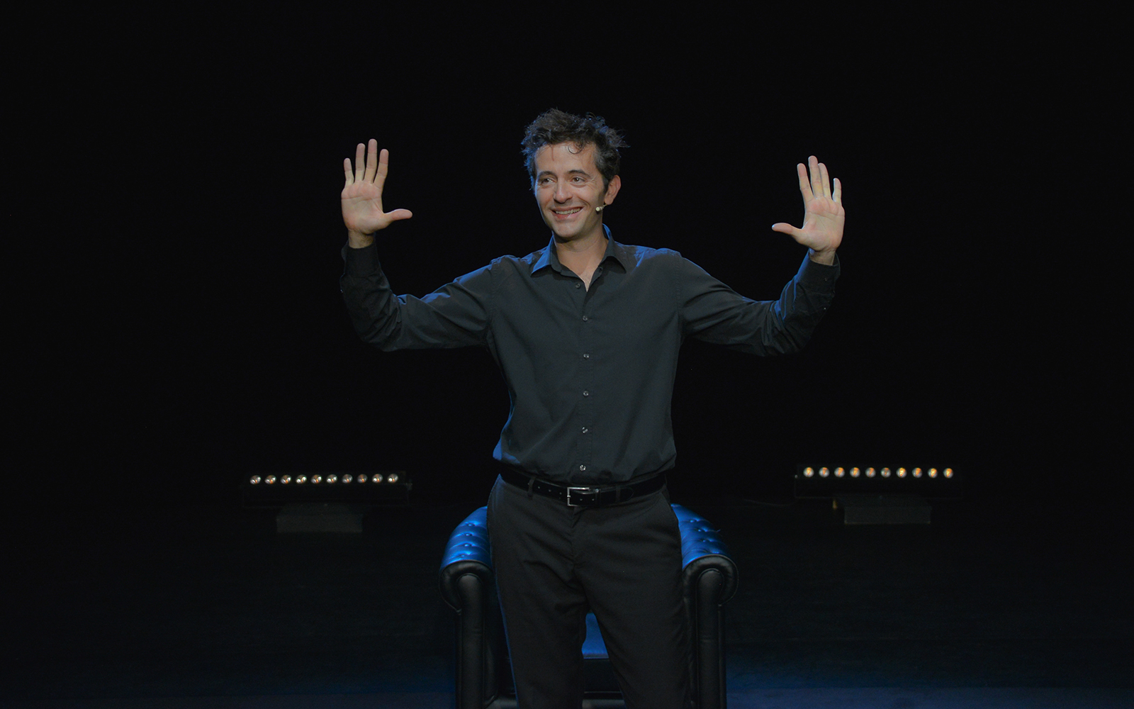 Performer on stage during "How To Become A Parisian in One Hour?" show in Paris.