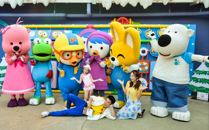 Pororo characters with visitors at Pororo AquaPark, Bangkok.