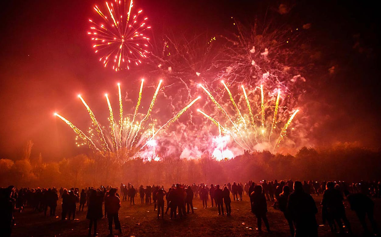 Crowd watching fireworks at Wimbledon Park Bonfire & Fireworks Display.