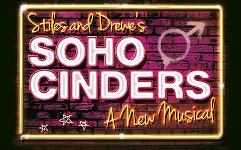 Soho Cinders musical neon sign with brick background