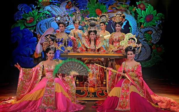 Performers in elaborate costumes at Alcazar Cabaret Pattaya.