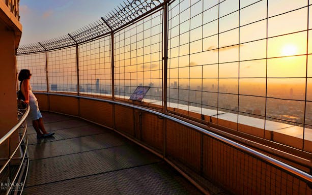 Observation deck view at sunset from Baiyoke Sky Hotel's 75th floor, Bangkok.