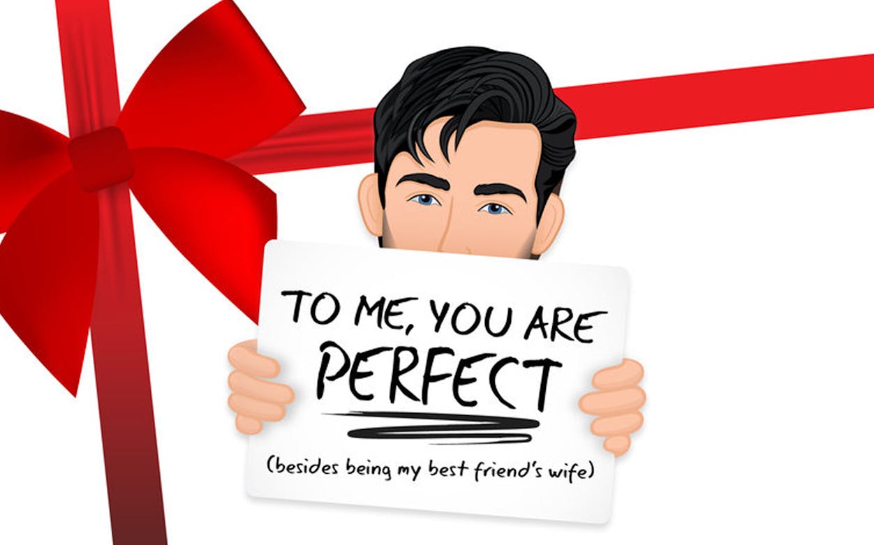Man holding a sign with "To me, you are perfect" from Love Actually musical parody.