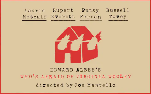 Edward Albee's "Who's Afraid of Virginia Woolf?" play poster with cast names.