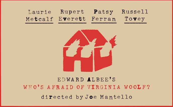 Edward Albee's "Who's Afraid of Virginia Woolf?" play poster with cast names.