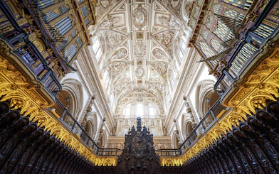 Ceiling and organ pipes inside Cordoba Mosque-Cathedral, Spain.