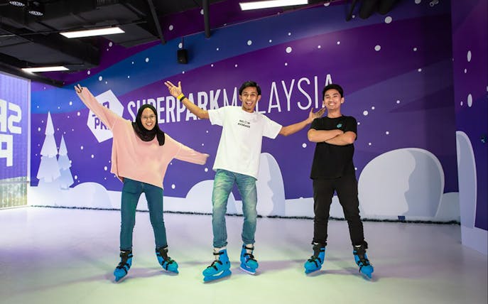 People ice skating at Super Park Bangkok Indoor Activity Park.