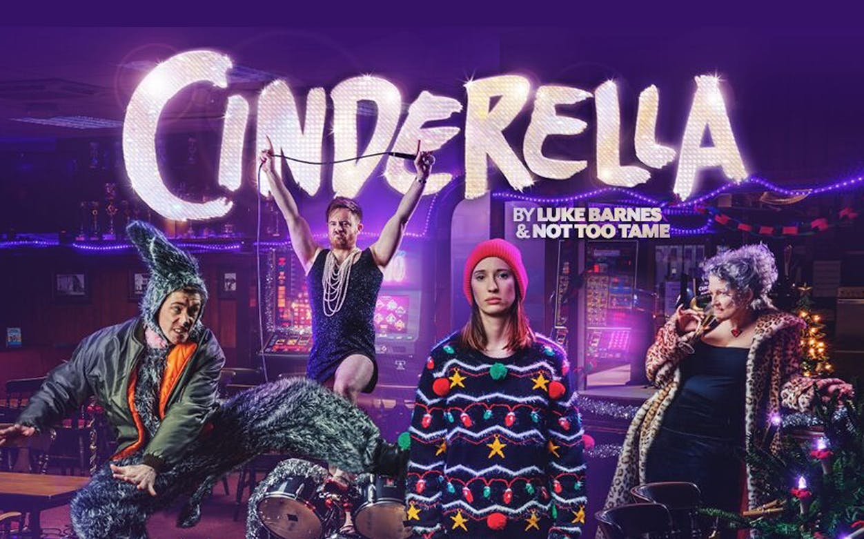 Cinderella performance at the Vaults with actors in festive costumes.