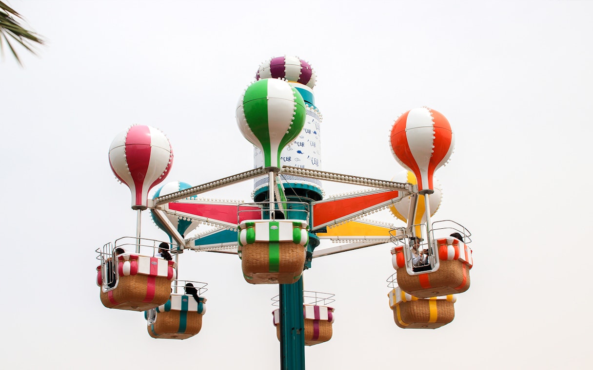 Colorful balloon ride at Al Montazah Water Park, Sharjah.