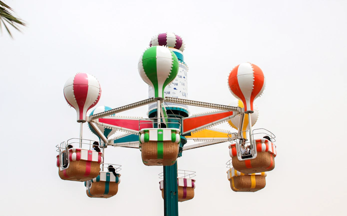 Colorful balloon ride at Al Montazah Water Park, Sharjah.