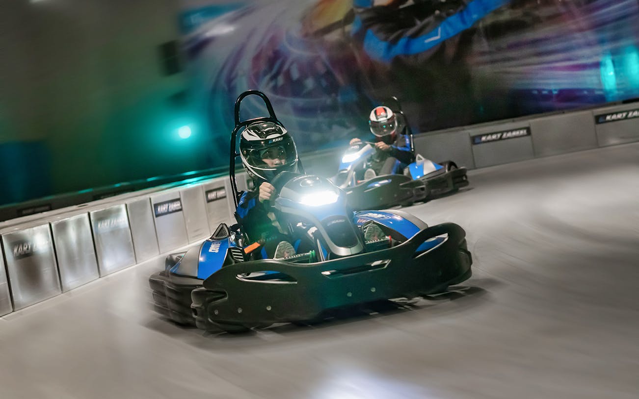 Go-kart racing at EKart Zabeel Karting Zone, Dubai Mall.
