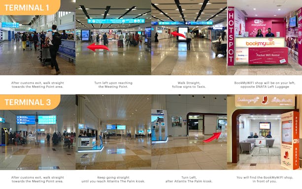 Dubai airport directions to BookMyWIFI shop for City Sightseeing Dubai pass pickup.