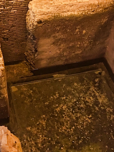 Ancient Roman ruins in the underground area of Navona Square, Rome.