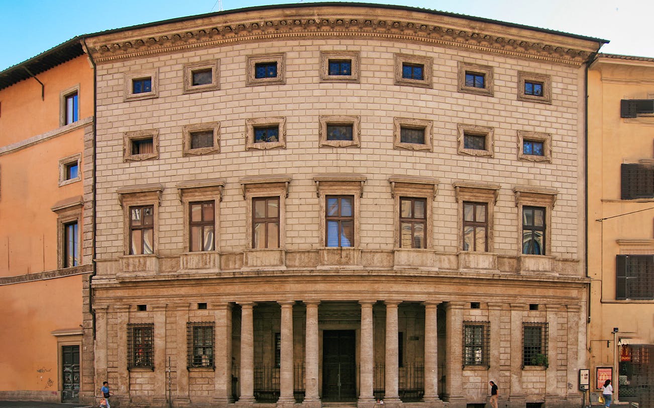 National Roman Museum - Palazzo Massimo facade with columns in Rome, Italy.