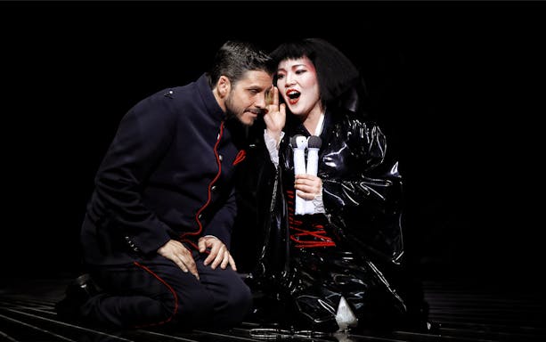 Opera performers in a scene from Madama Butterfly on Sydney Harbour.