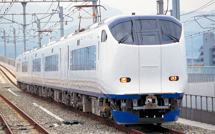 High-speed train on tracks in Kansai region, Japan, for 5 Day JR Kansai Wide Area Pass.