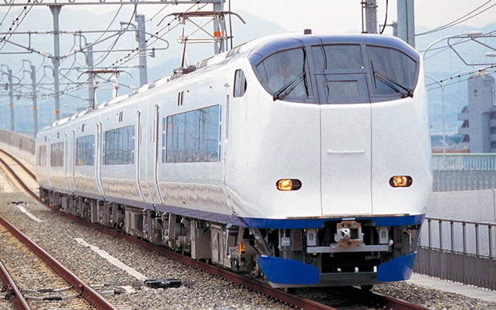 High-speed train on tracks in Kansai region, Japan, for 5 Day JR Kansai Wide Area Pass.
