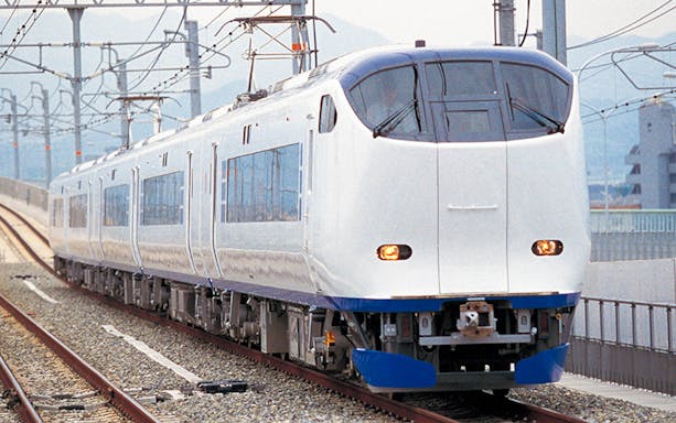 High-speed train on tracks in Kansai region, Japan, for 5 Day JR Kansai Wide Area Pass.