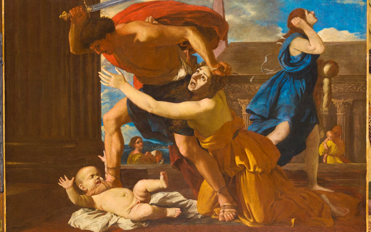 Massacre of the Innocents painting at Chateau of Chantilly depicting dramatic historical scene.