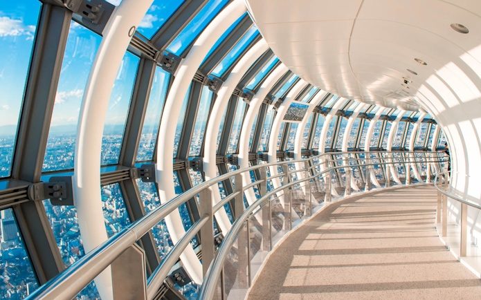 Tokyo Skytree observation deck with panoramic city views.