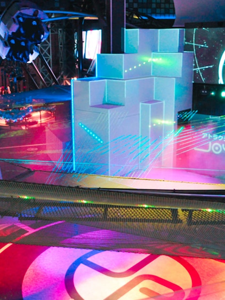 Thrilling rides and vibrant lights at Tokyo JOYPOLIS indoor theme park in Odaiba, Tokyo.