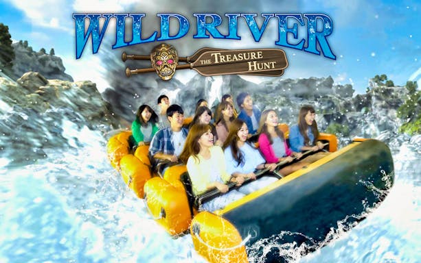 Group enjoying Wild River ride at Tokyo JOYPOLIS indoor theme park.