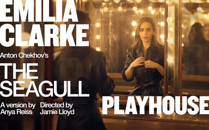 The Seagull play poster with actor in front of mirror, directed by Jamie Lloyd.