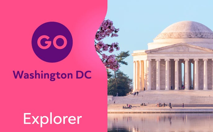 Jefferson Memorial with cherry blossoms, Washington DC Explorer Pass.