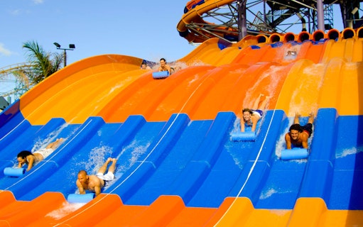 Visitors enjoying water slides at Wet 'n' Wild park.