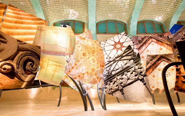 Sant Pau Art Nouveau interior with colorful mosaic and architectural details.