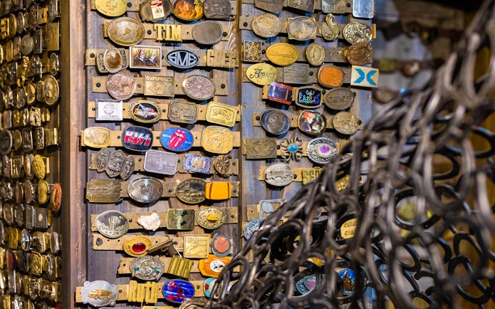 Ripley's Believe It or Not! belt buckle collection display.
