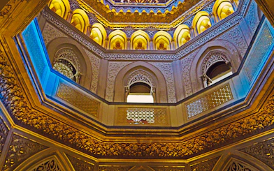 Interior arches and ornate details of Monserrate Palace, Sintra.