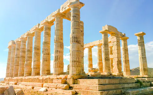 Ancient Temple of Poseidon at Cape Sounion, part of Athens Unlimited Attractions Pass.