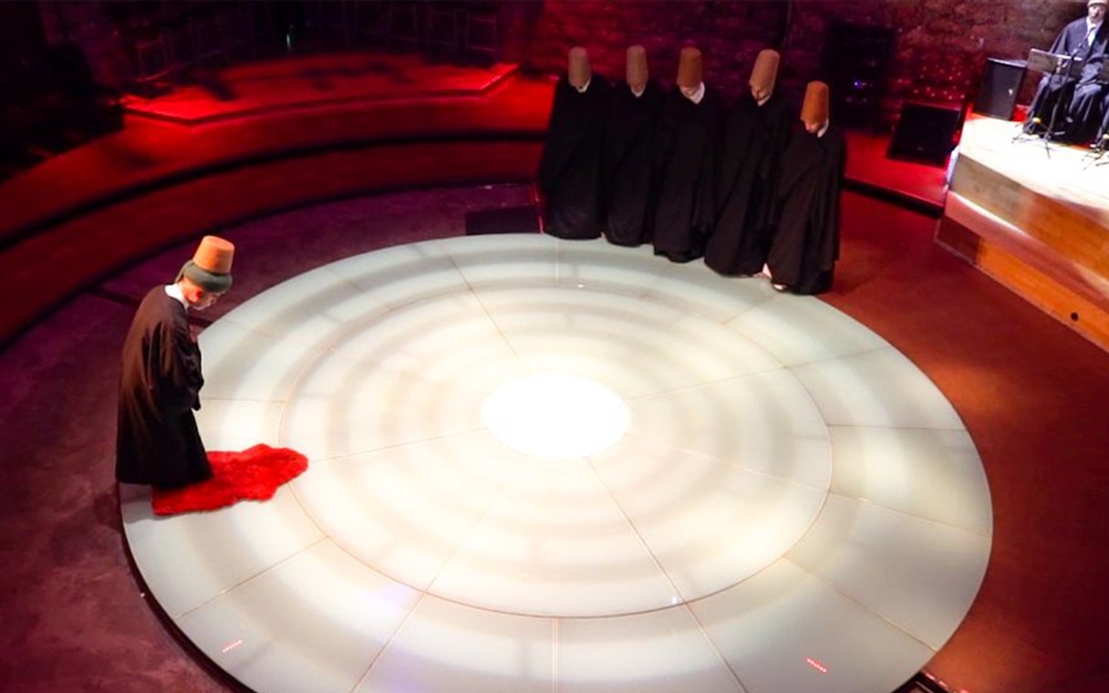 Whirling Dervishes performing at Hodjapasha Cultural Centre in Istanbul.