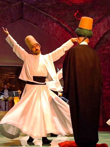 Whirling dervishes performing at Hodjapasha Cultural Centre in Istanbul.