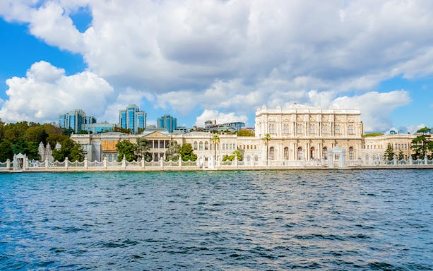 Dolmabahçe Palace viewed from the Bosphorus during a cruise in Istanbul.
