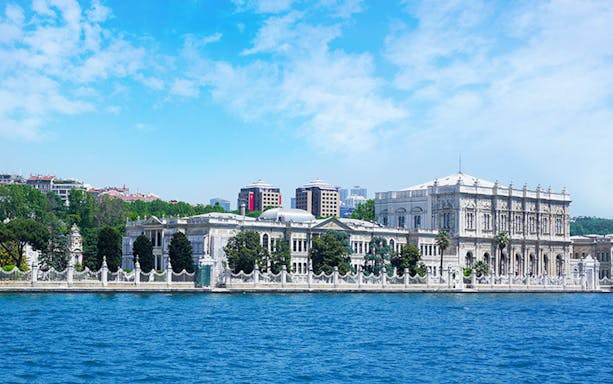 Dolmabahçe Palace viewed from the Bosphorus during a 2-hour boat tour in Istanbul.