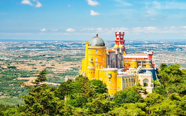 Pena Palace in Sintra, Portugal, with panoramic views, part of Lisbon day tour.