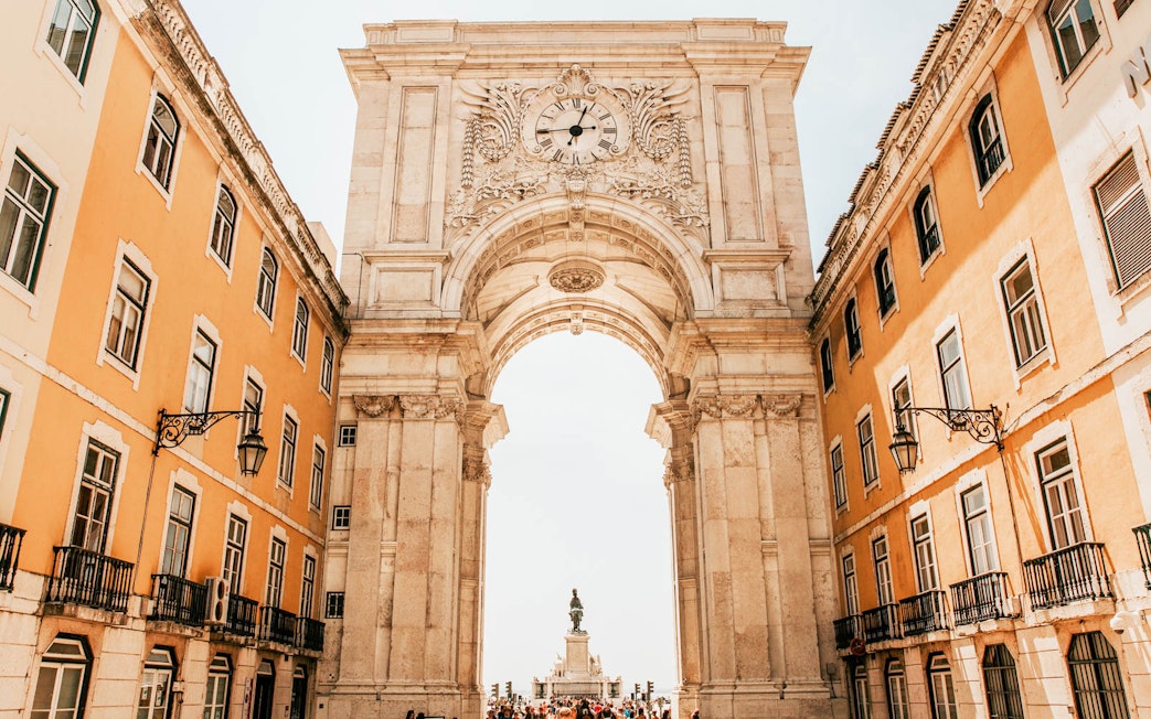 Rua Augusta Arch in Lisbon with view of the statue in Praça do Comércio.