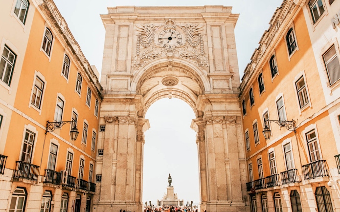 Rua Augusta Arch in Lisbon with view of the statue in Praça do Comércio.