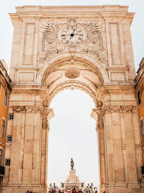 Rua Augusta Arch in Lisbon with view of the statue in Praça do Comércio.