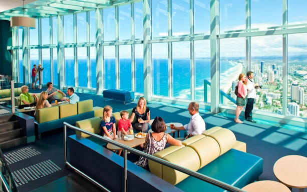 Visitors enjoying the view from Skypoint Observation Deck, Gold Coast, Australia.