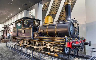 Steam locomotive display at Kyoto Railway Museum, Japan.