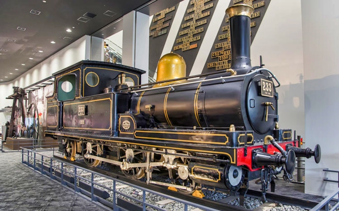 Steam locomotive display at Kyoto Railway Museum, Japan.