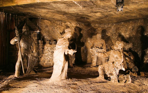 Wieliczka Salt Mine sculptures on guided tour.